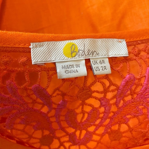 BODEN Fleur Embroidered 100% Linen Crochet Dress Orange Pink Size 2 Easter Party - Picture 8 of 9